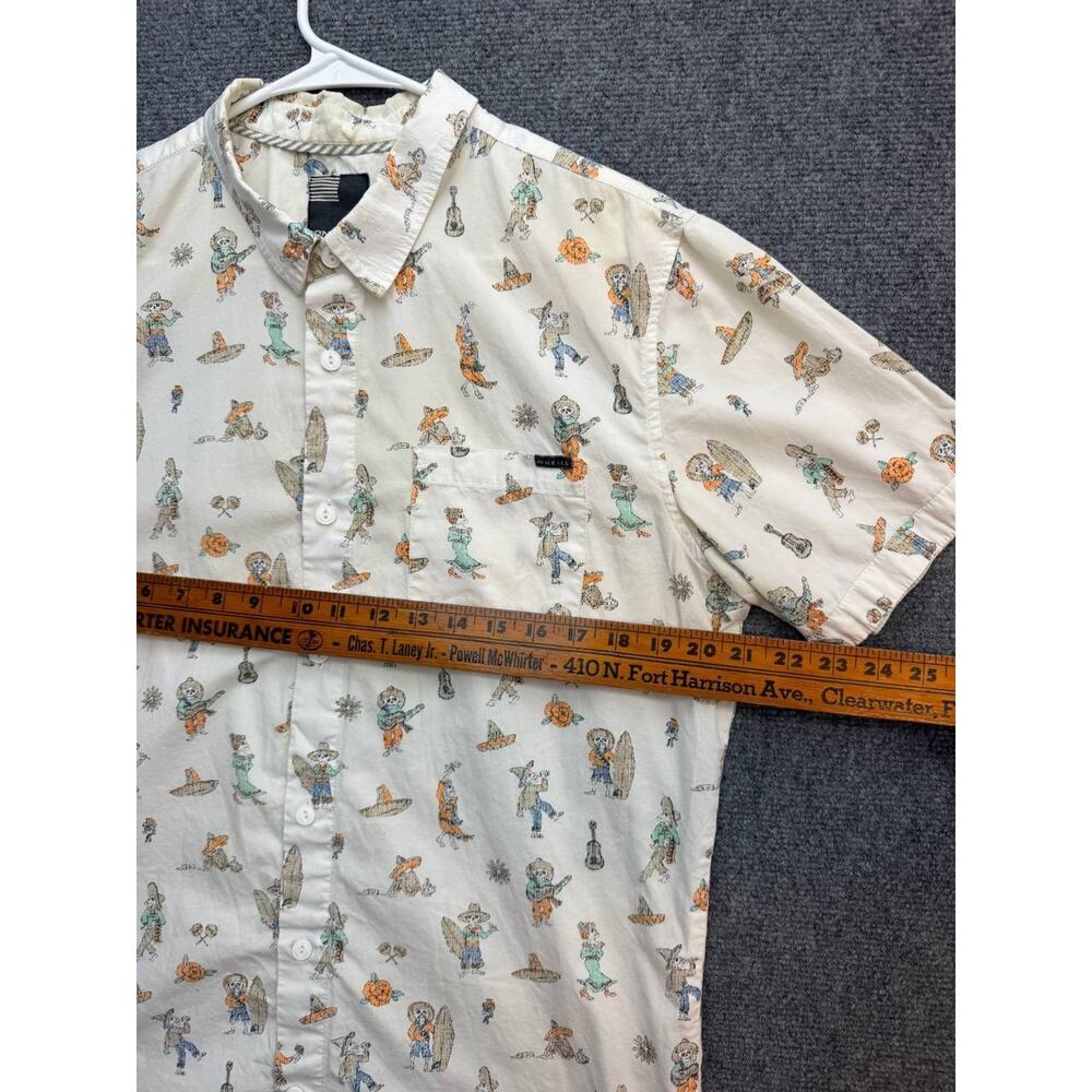 O'Neill Men's L Skeleton Surf Guitar Print Short Sleeve Button Up Shirt - Picture 5 of 8